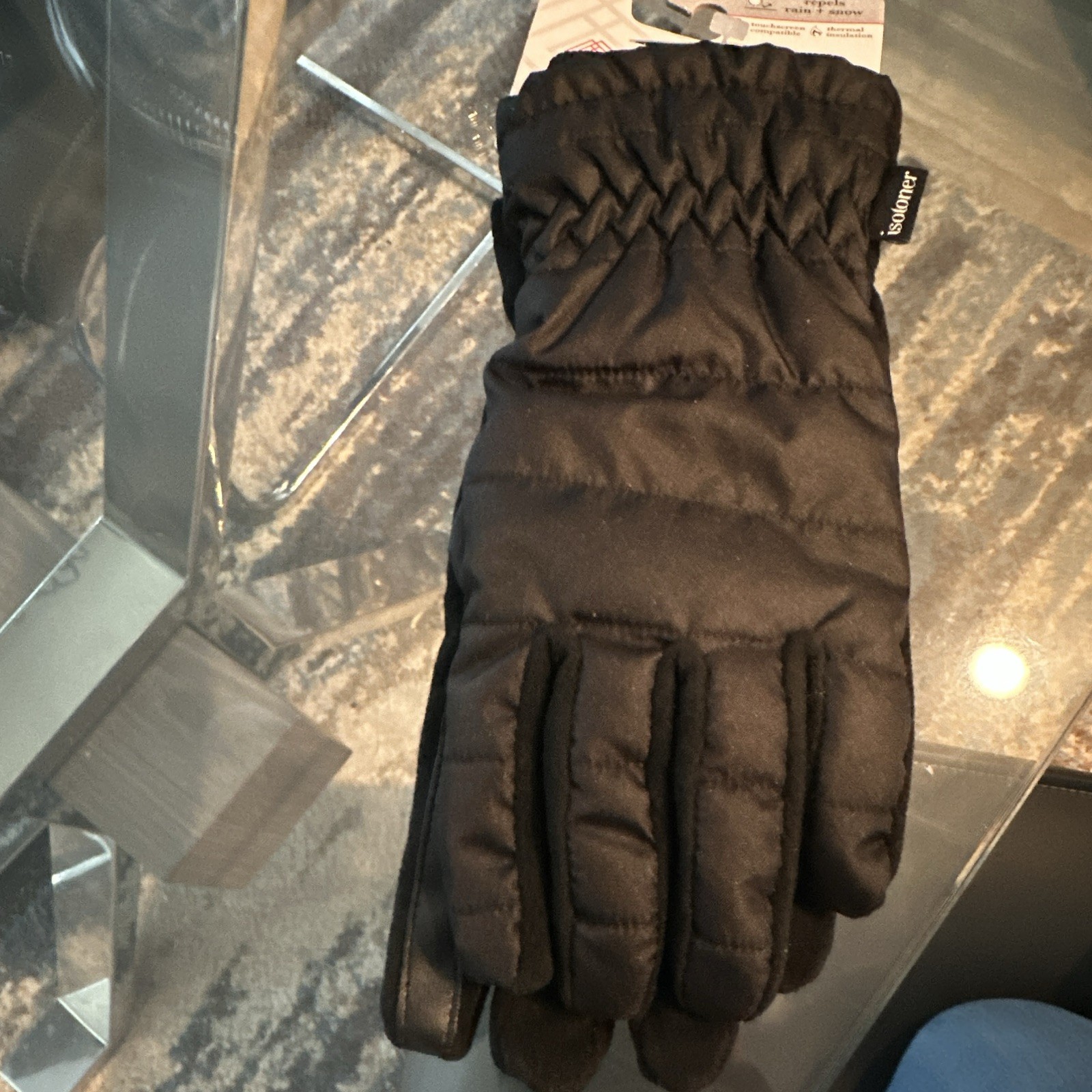 Isotoner Women’s Touchscreen Thermal Water Resistant Gloves Black S/M Wrist