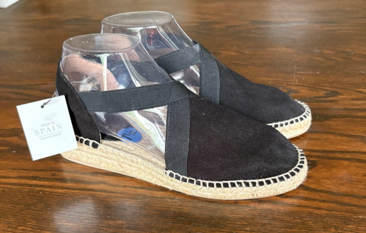 NEW Ladies Black PICON Espadrille Leather Sandals Hand Made in Spain Sz 7.5 – S2
