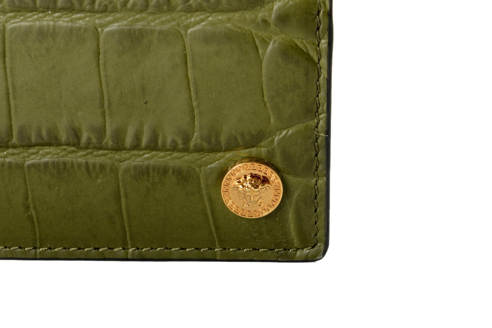 Versace 100% Leather Croc Print Gold Medusa Head Bifold Wallet W/Coin Pocket