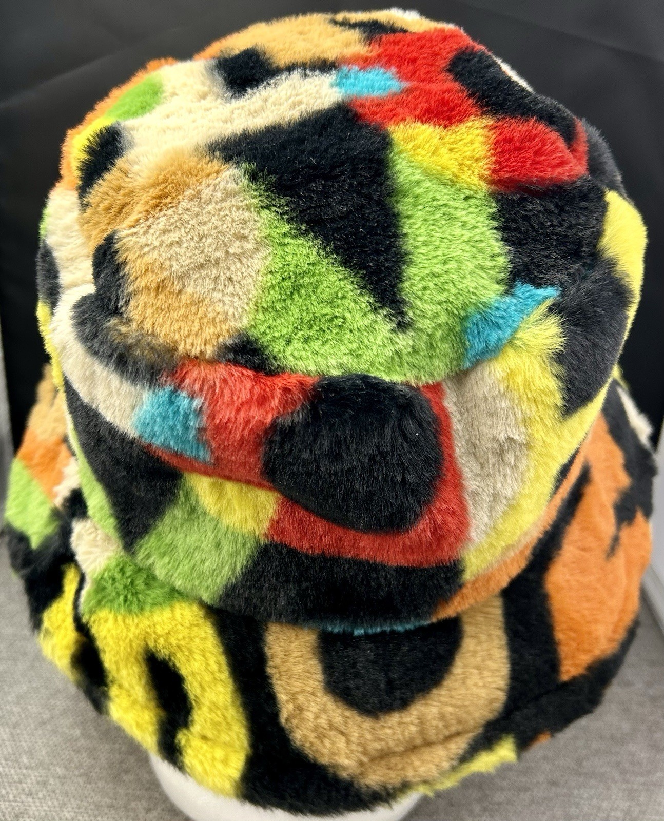 Purfanree Letter Print Faux Fur Bucket Hat Fuzzy Fluffy Winter Fisherman Cap