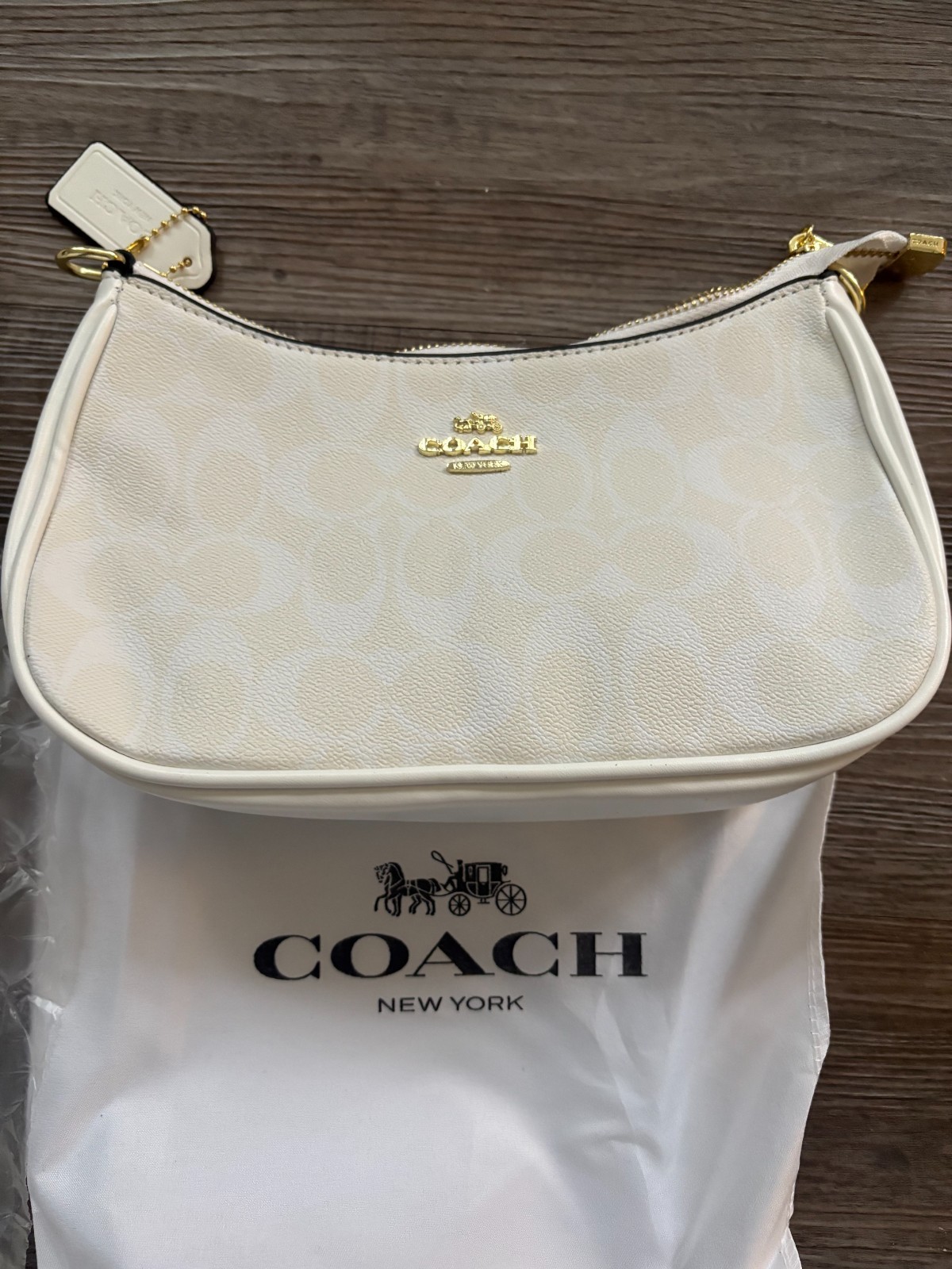 Brand New White Coach Purse with Gold Accents