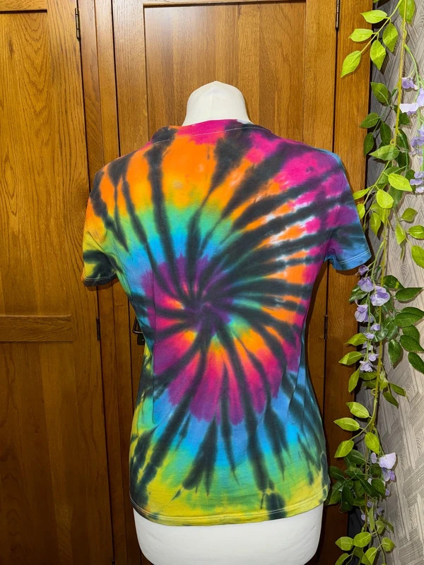 Medium ladies tight fitting stretch rainbow swirl tie dye T-shirt