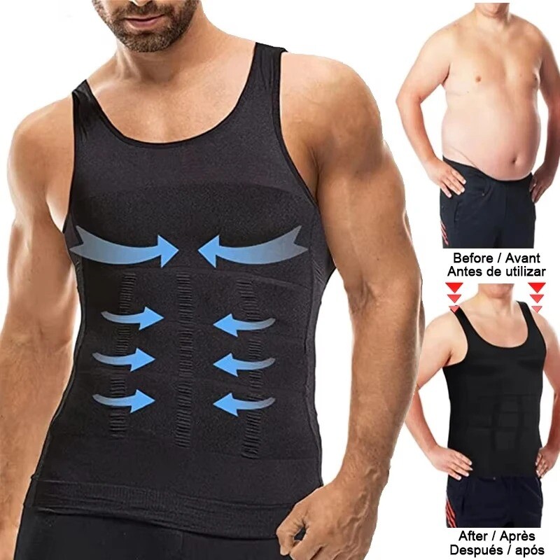 Mens Slimming Body Shaper Tank Top Abdomen Gynomastica Compression Vest Shirt US