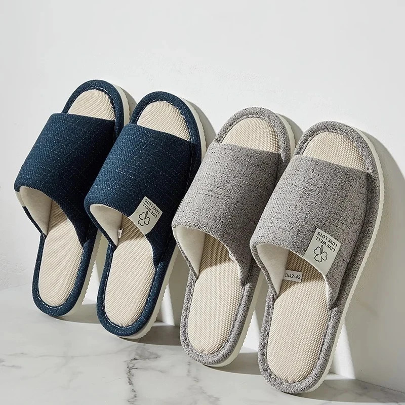 Men’s & Women’s Linen Slippers Open Toe Breathable Indoor Shoes Summer Home