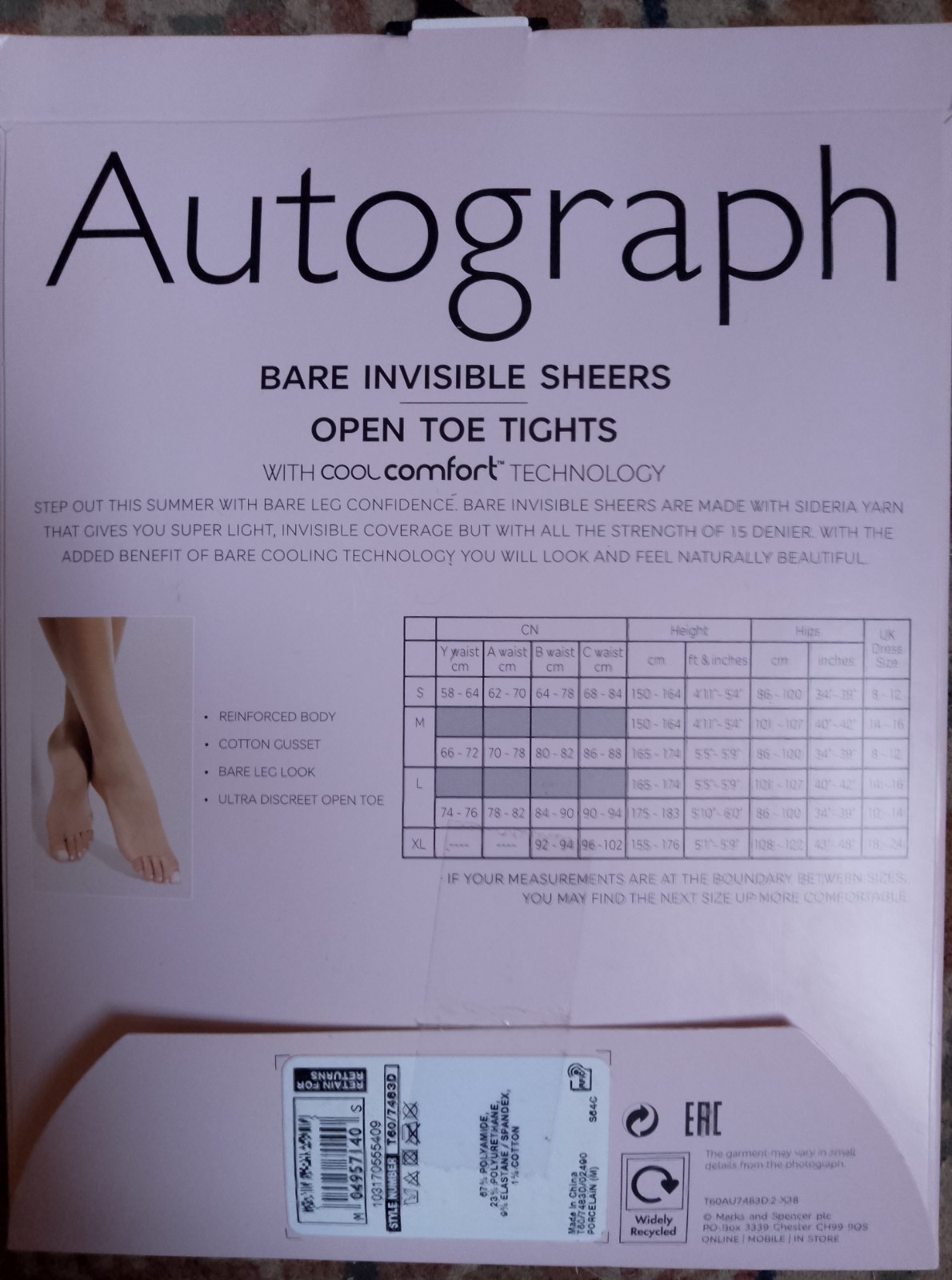 Autograph Bare Invisible sheers 5 denier tights – Porcelain, size medium