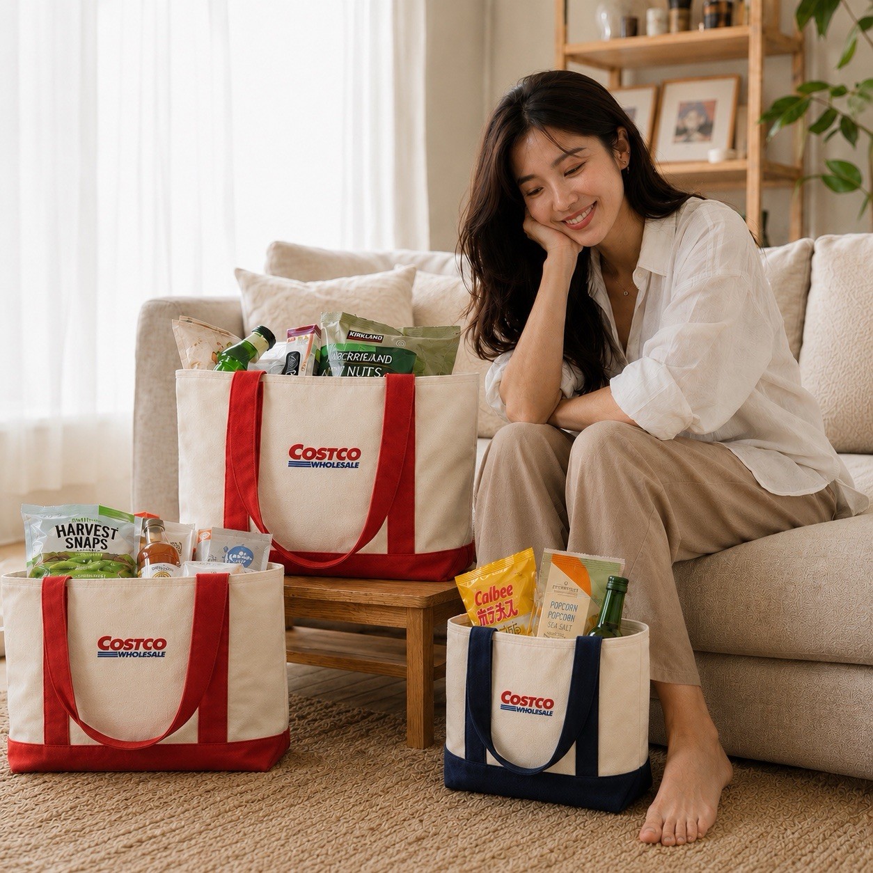 Costco Wholesale Exclusive 2 Pack Canvas Tote Bag Large Red Mini Navy IN HAND