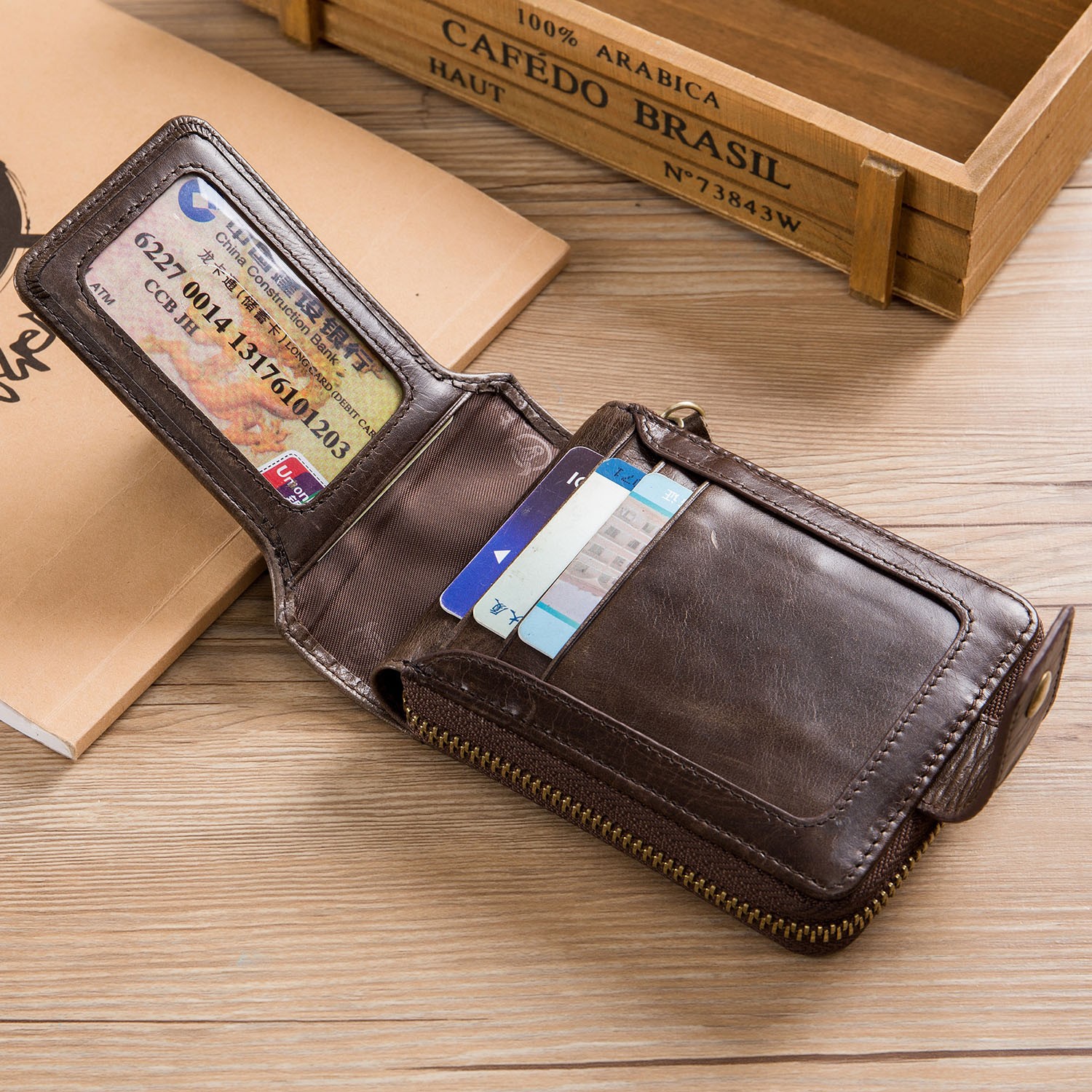 Mens Genuine Leather Bifold Wallet Around Zipper Credit ID RFID Card Holder US