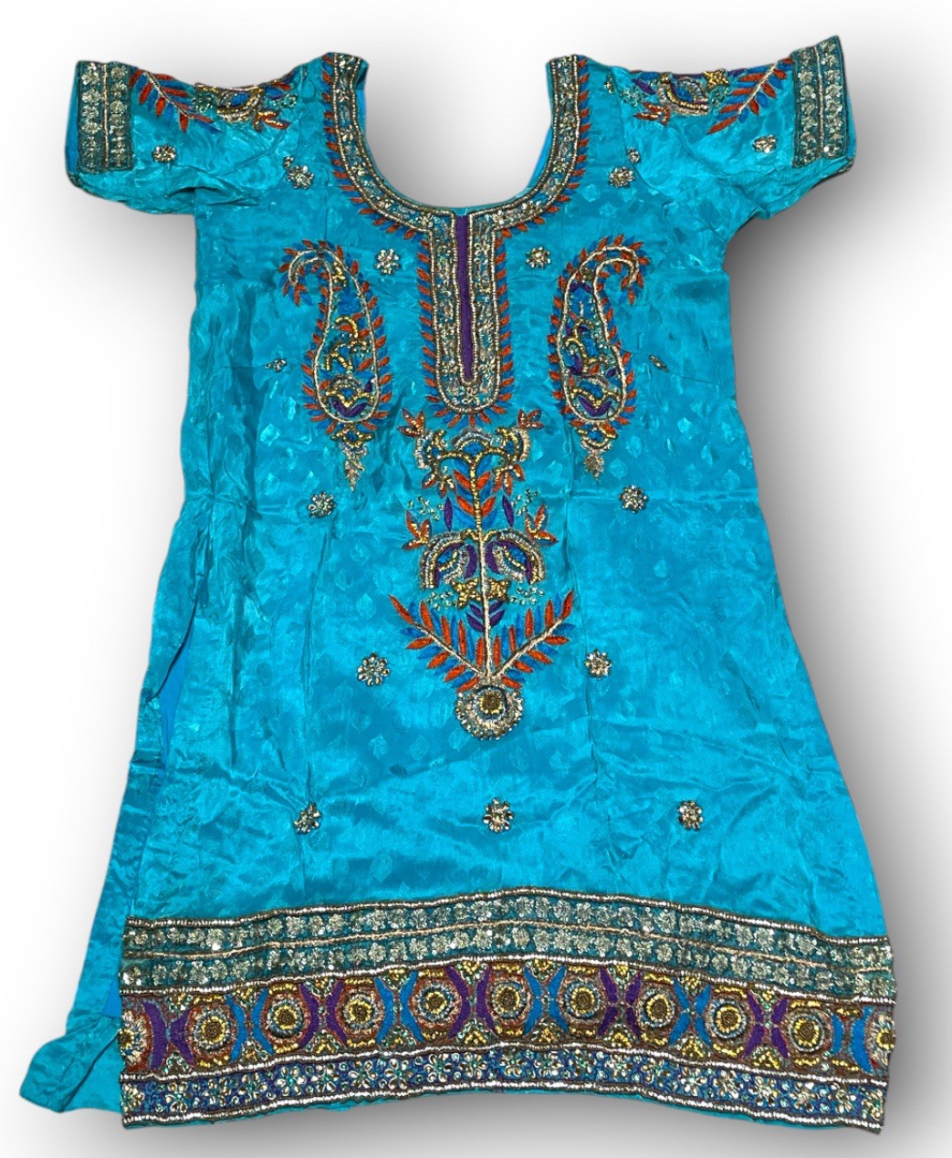 Heavy Embellished Punjabi Kurti Aqua Blue Zardozi Stone Tunic Kameez 19×30
