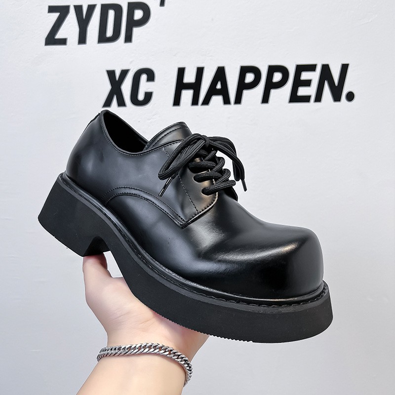 Fashion Men‘s Platform Big Round Toe Leather Derby Shoes Dress Wide Large Size
