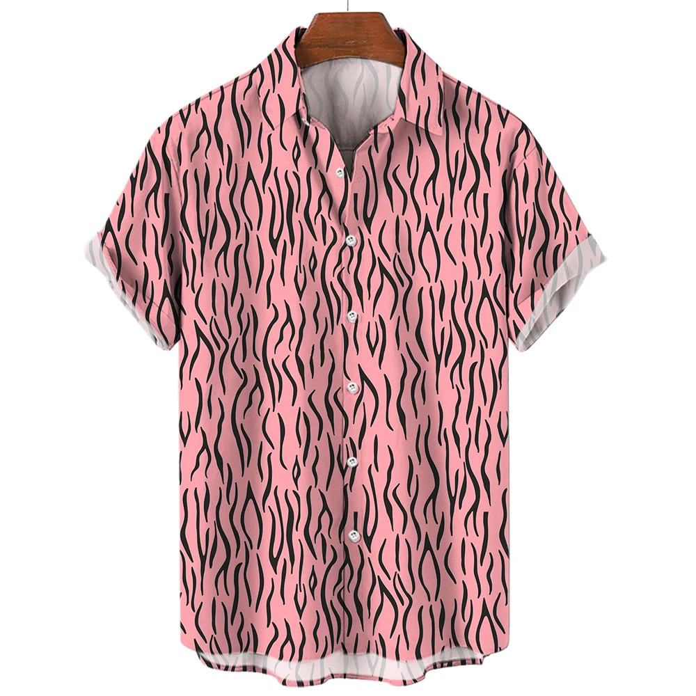 Men’s Leopard Print Oversized Short Sleeve Button-Up Shirt with Lapel