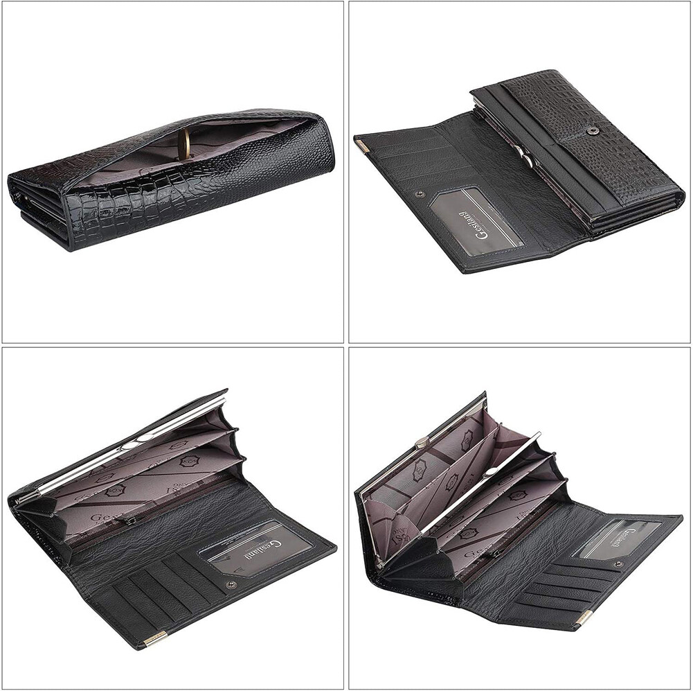 Women Long Crocodile Genuine Leather Clutch Wallet Card Holder Purse Handbag US