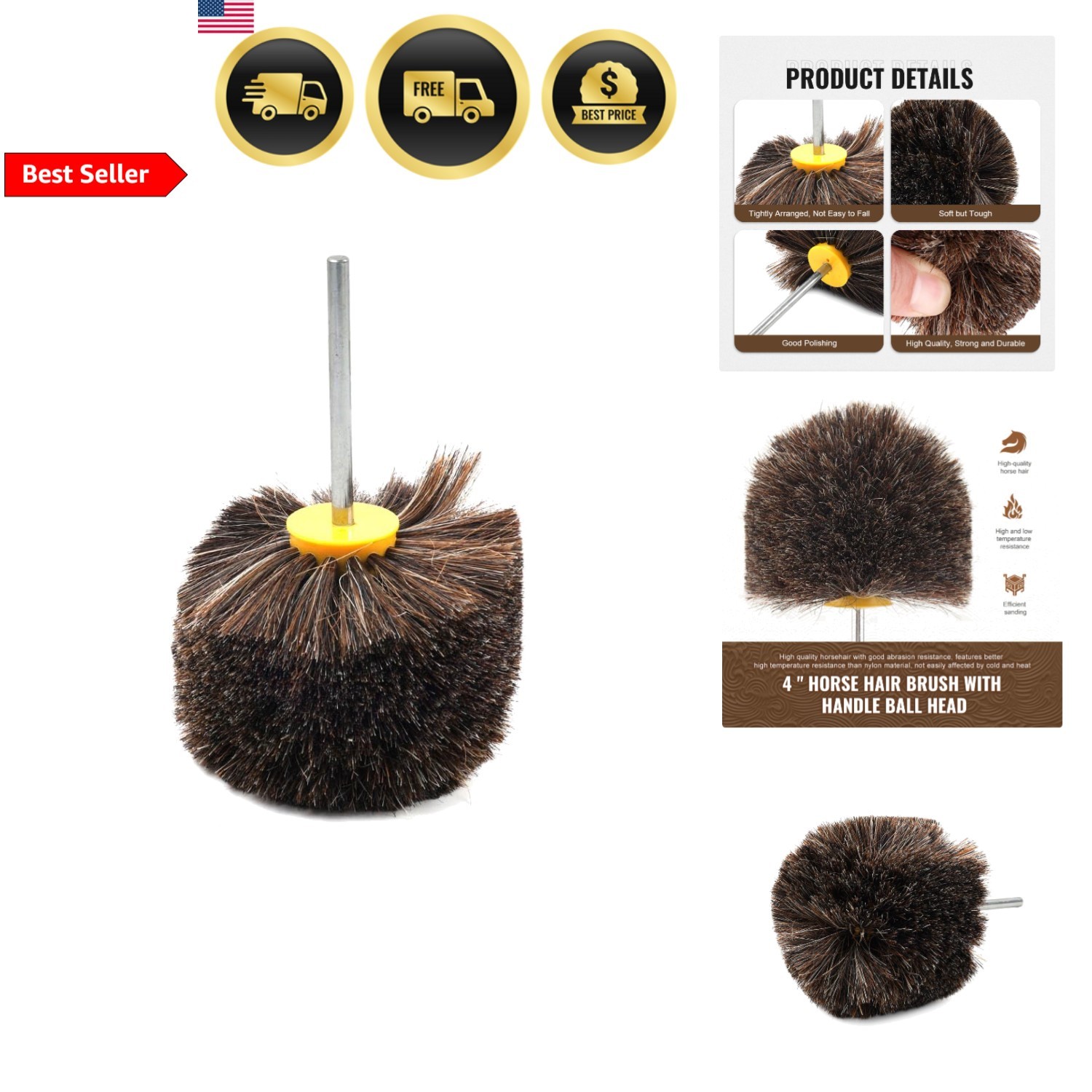 Horsehair Polishing Wheel Brush for Surface Buffing Grinding Drum Buffer 4 In…