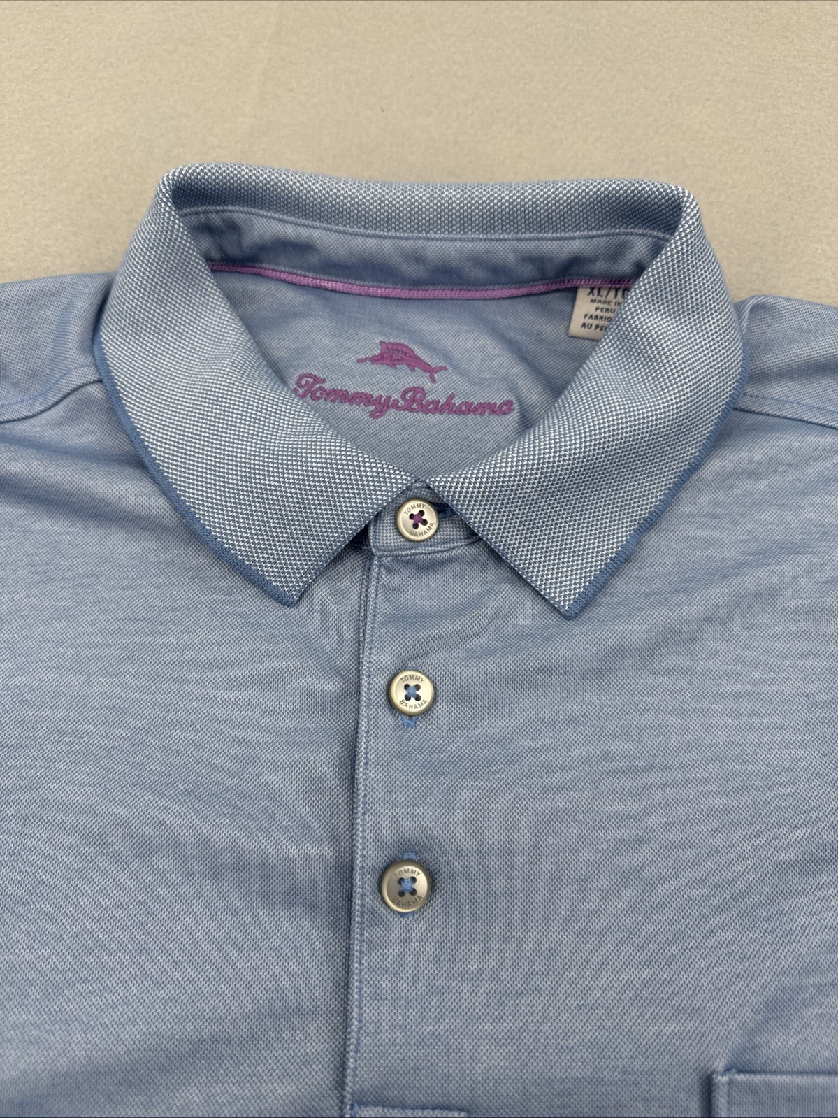 Tommy Bahama Pima Cotton Blend Short Sleeve Polo Mens XL Blue Golf Lightweight