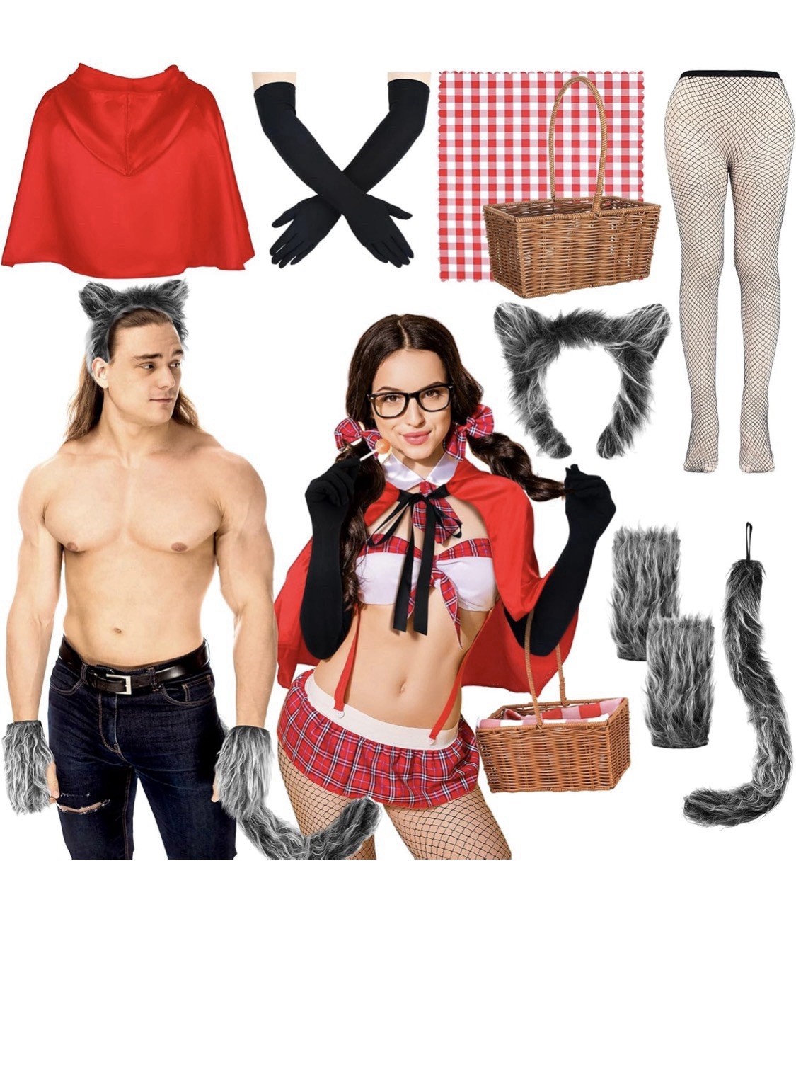 10 Pcs Halloween Couples Costumes Outfit Riding Hood Werewolf Adult Cosplay
