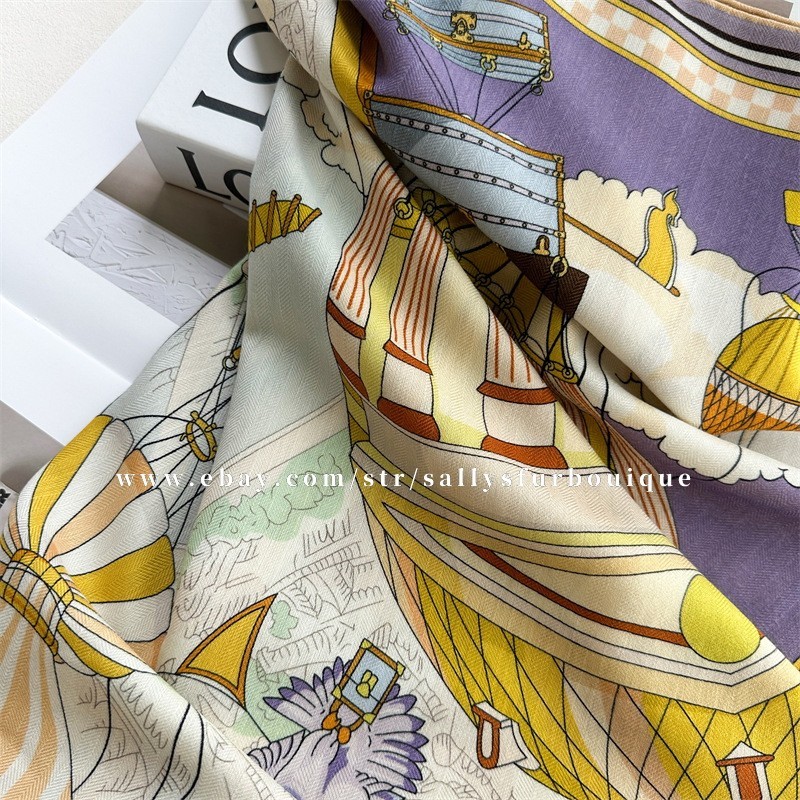 Sallys 70% Cashmere & 30% Silk Wrap Scarf Balloon Print Double Face Shawl 53″