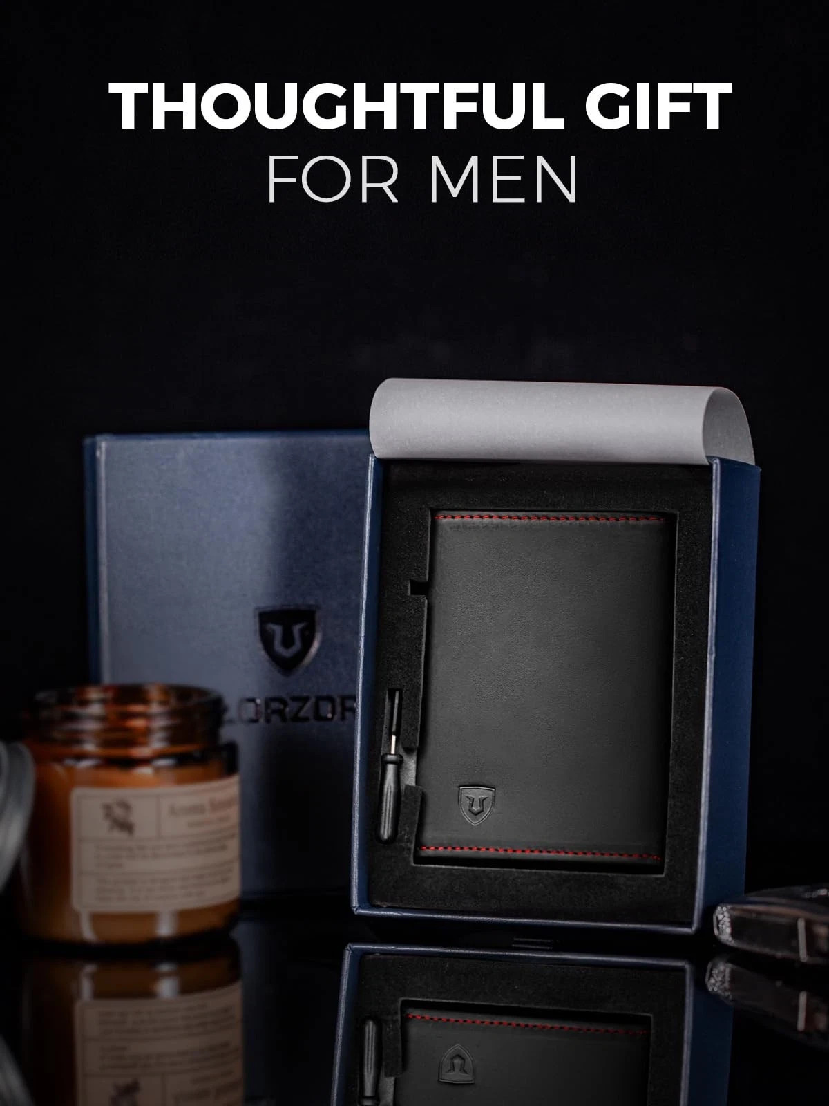 LORZOR Minimalist Leather Wallet – Full Grain Leather, Slim Pop-up Card Case