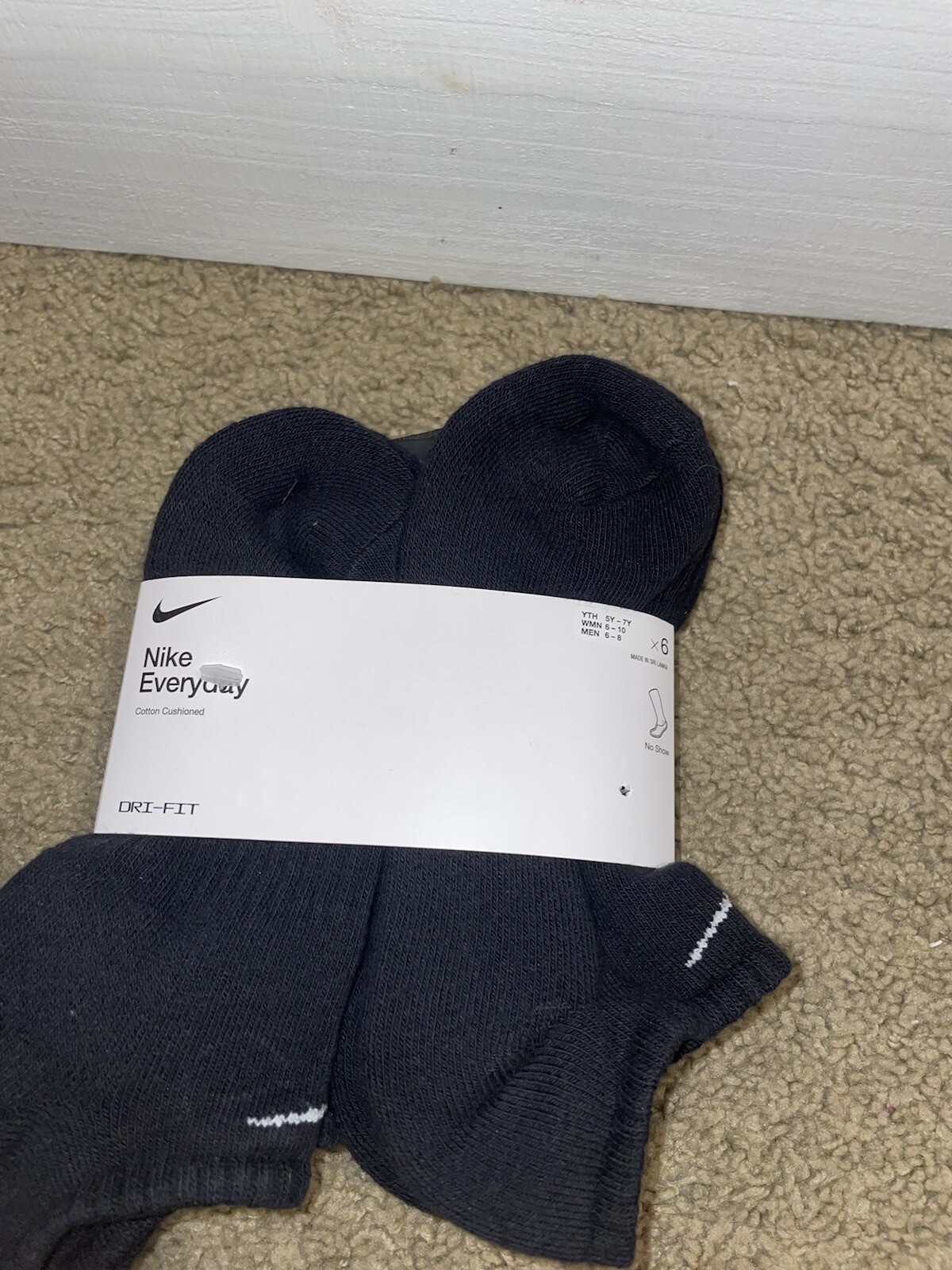 Nike Dri Fit 6-pack no show socks everyday plus 6-pack socks size M Black