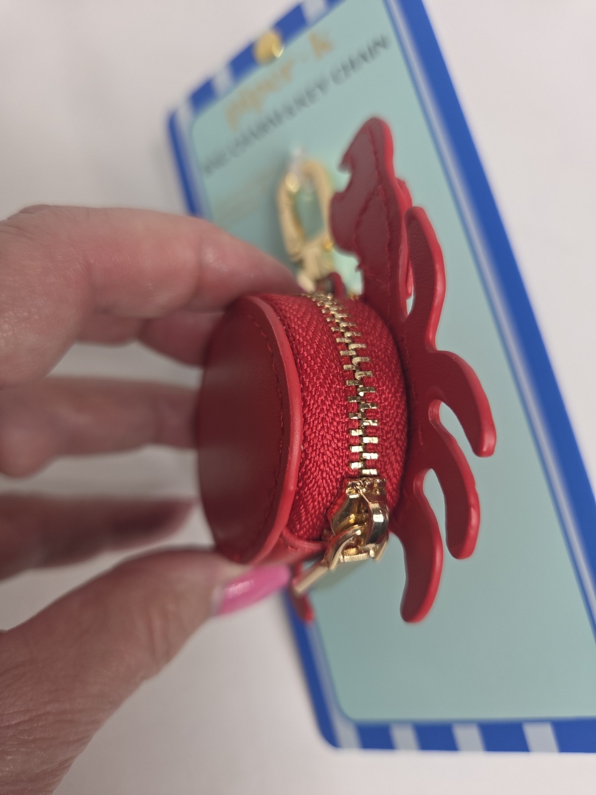 Piper K Red Crab Zip Coin Bag Charm & Key Chain NEW