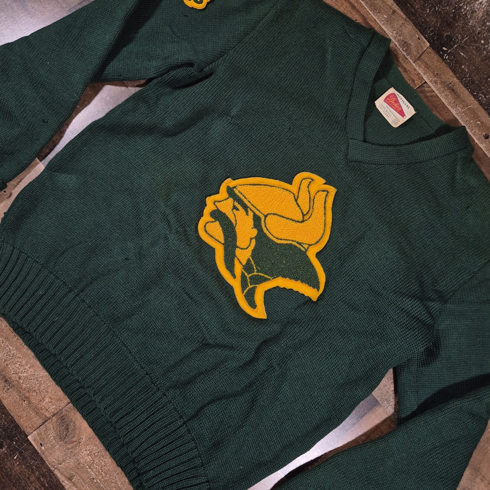 Vintage Letterman Varsity Sweater Womens 38 Green Wool Dehen Knitting 50s School