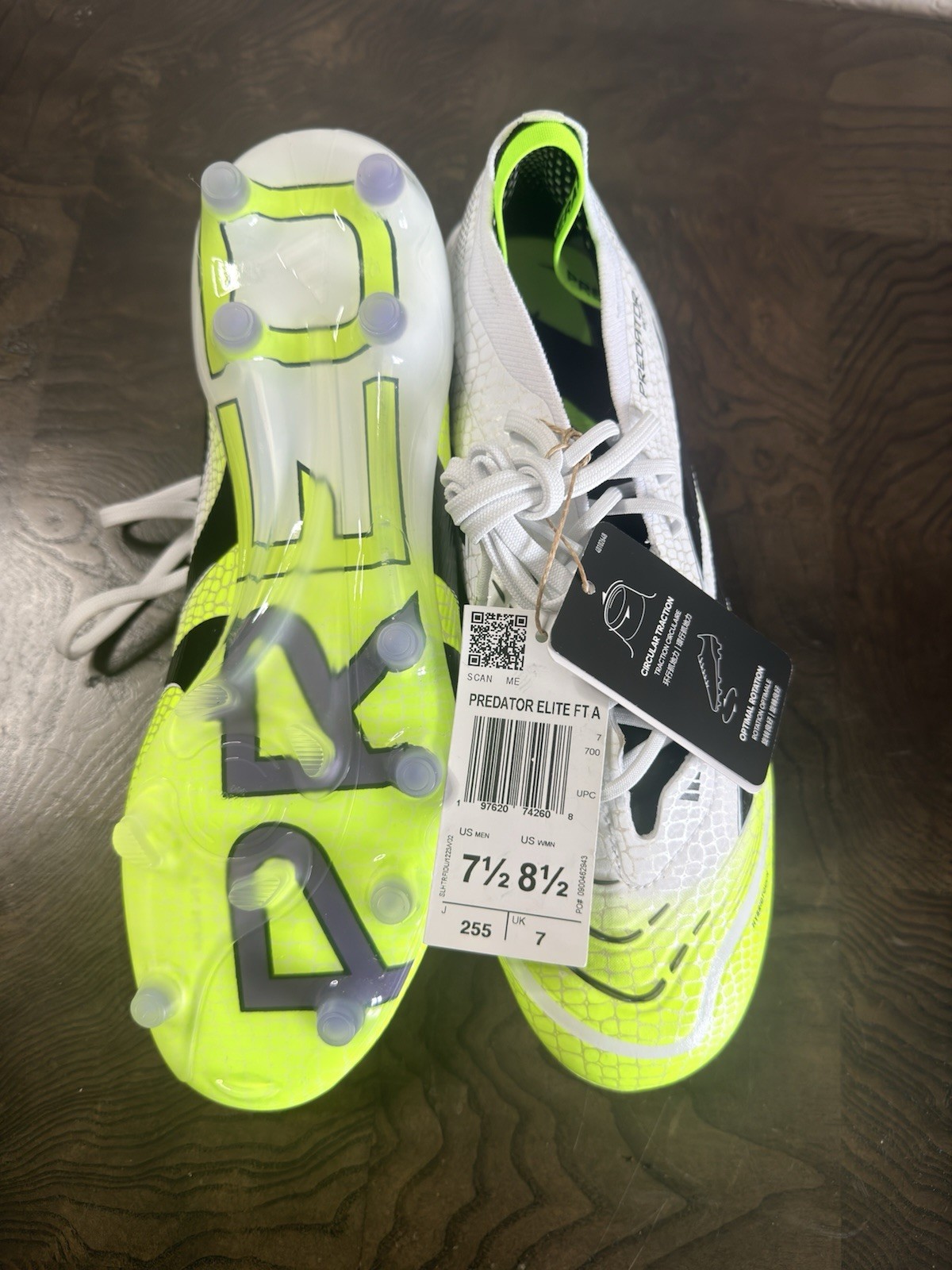 adidas Predator Elite FT FG Soccer Cleats White Black Yellow Lace-Up Low Top