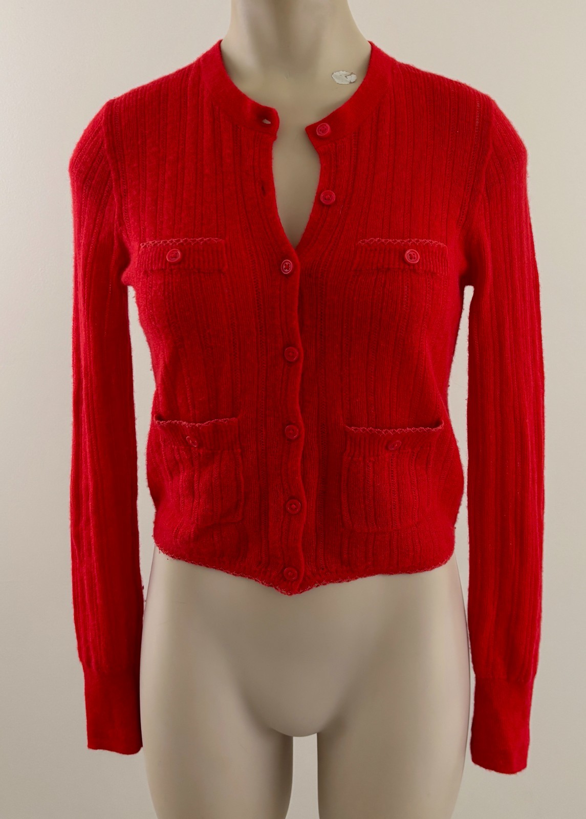 J CREW 100% CASHMERE Womens XS Red Orange Long Sleeve Button Sweater Cardigan