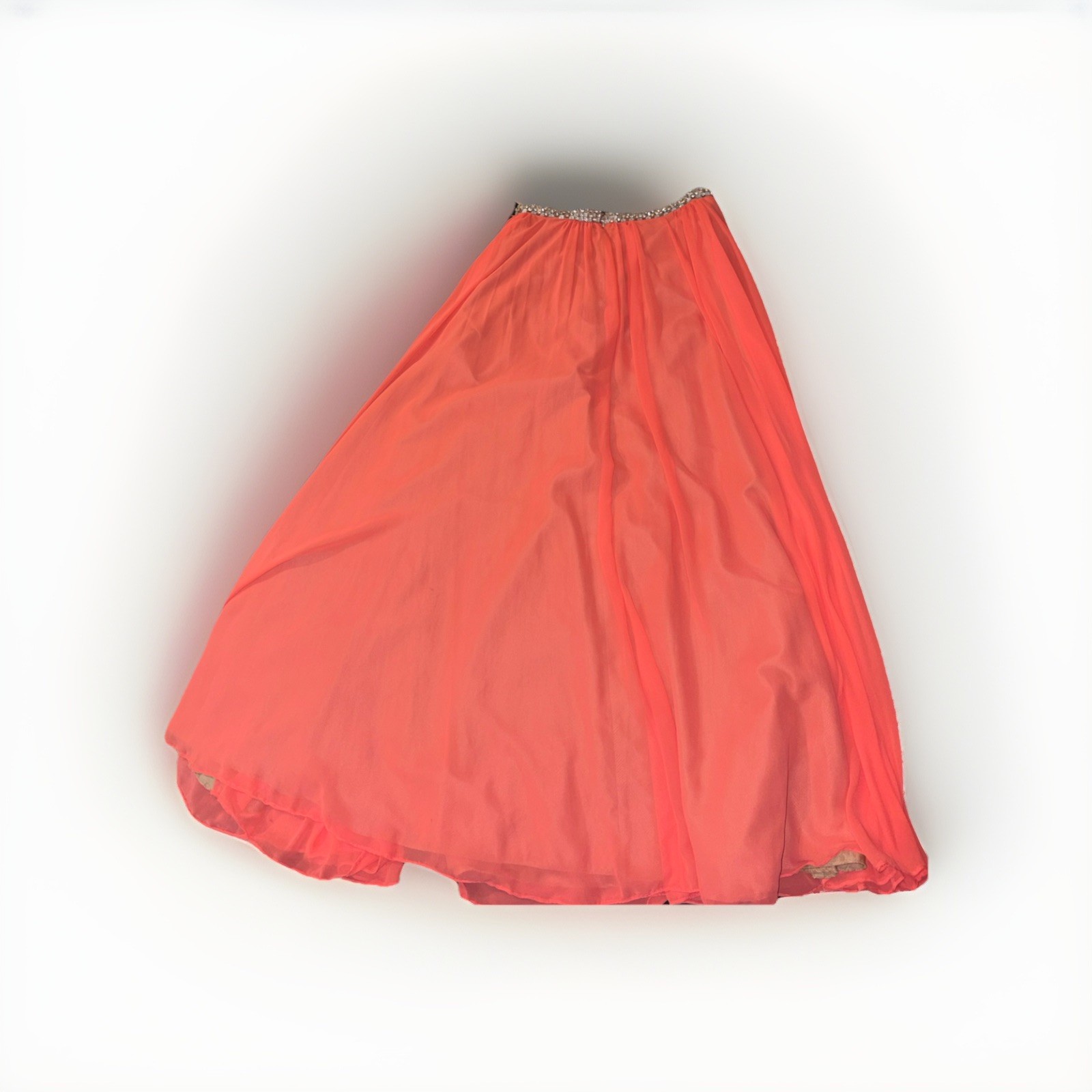 Glamour by Terani Couture Orange Chiffon Beaded Pleated Long A-Line Skirt 6