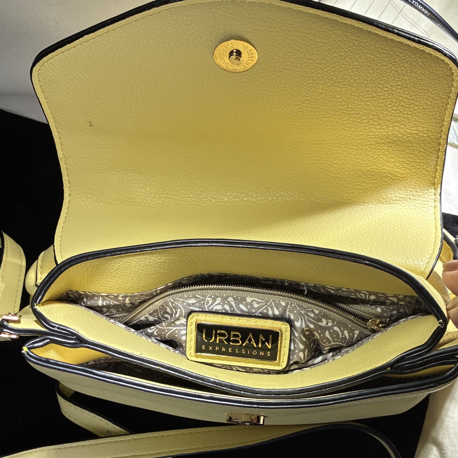 Urban Expressions Yellow Pebbled Small Crossbody Bag, Gold Hardware, Magnetic
