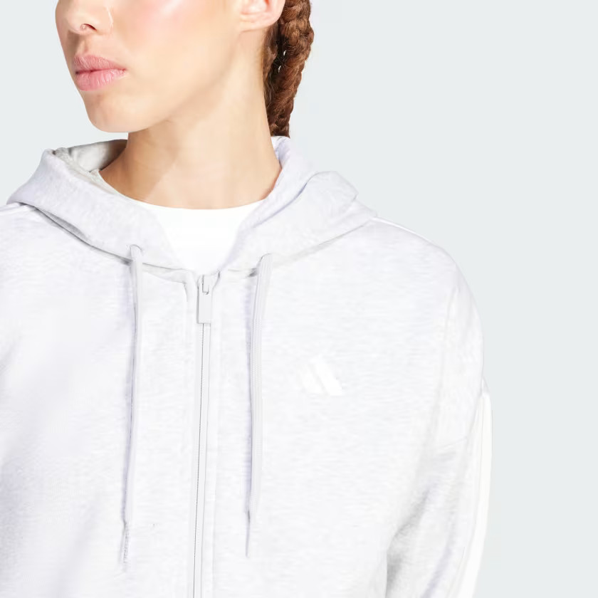 adidas women Essentials 3-Stripes Full-Zip Fleece Hoodie