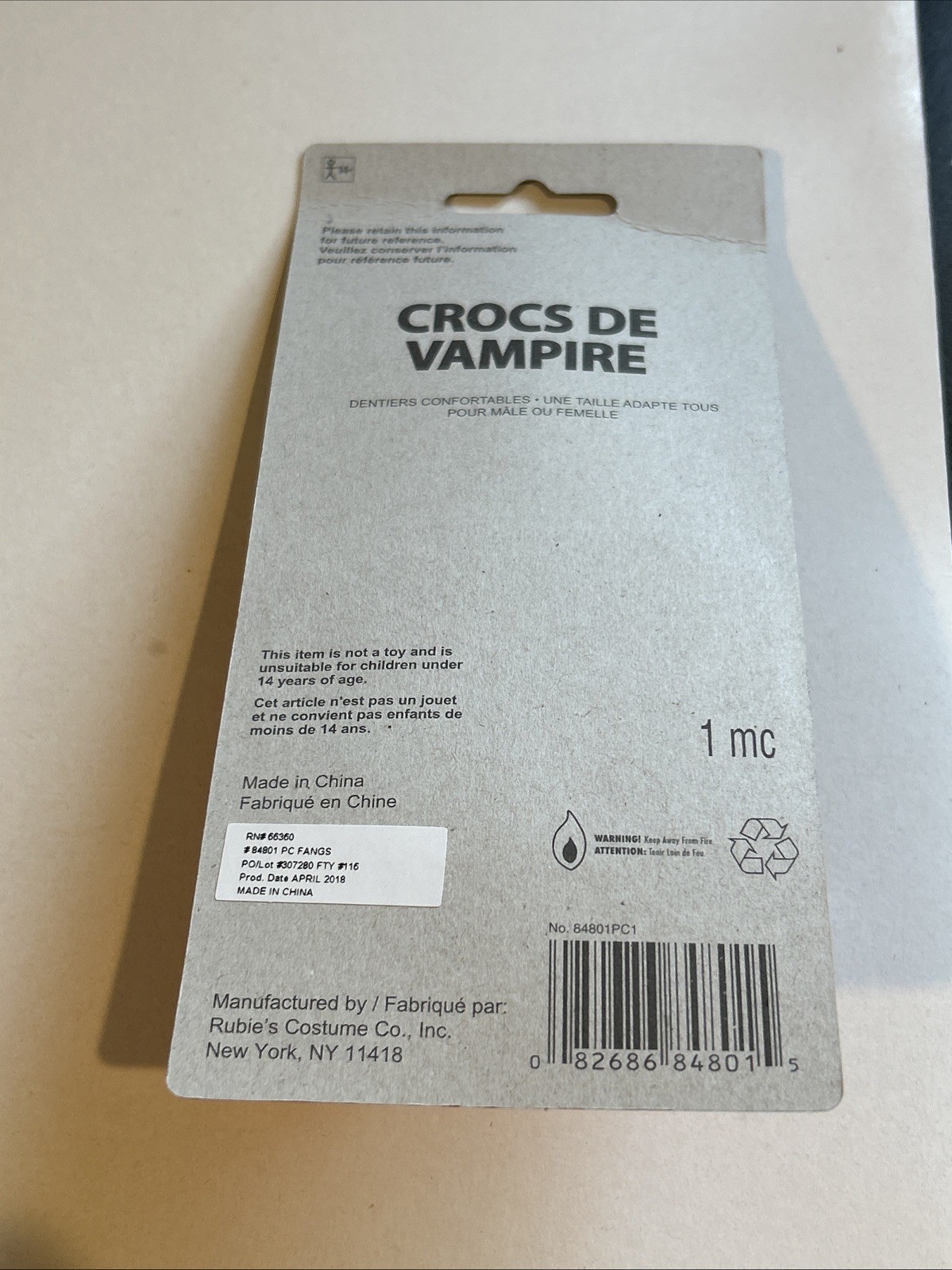 Rubie’s VAMPIRE FANGS Teeth One Size Fits Unisex Adult 14+ 