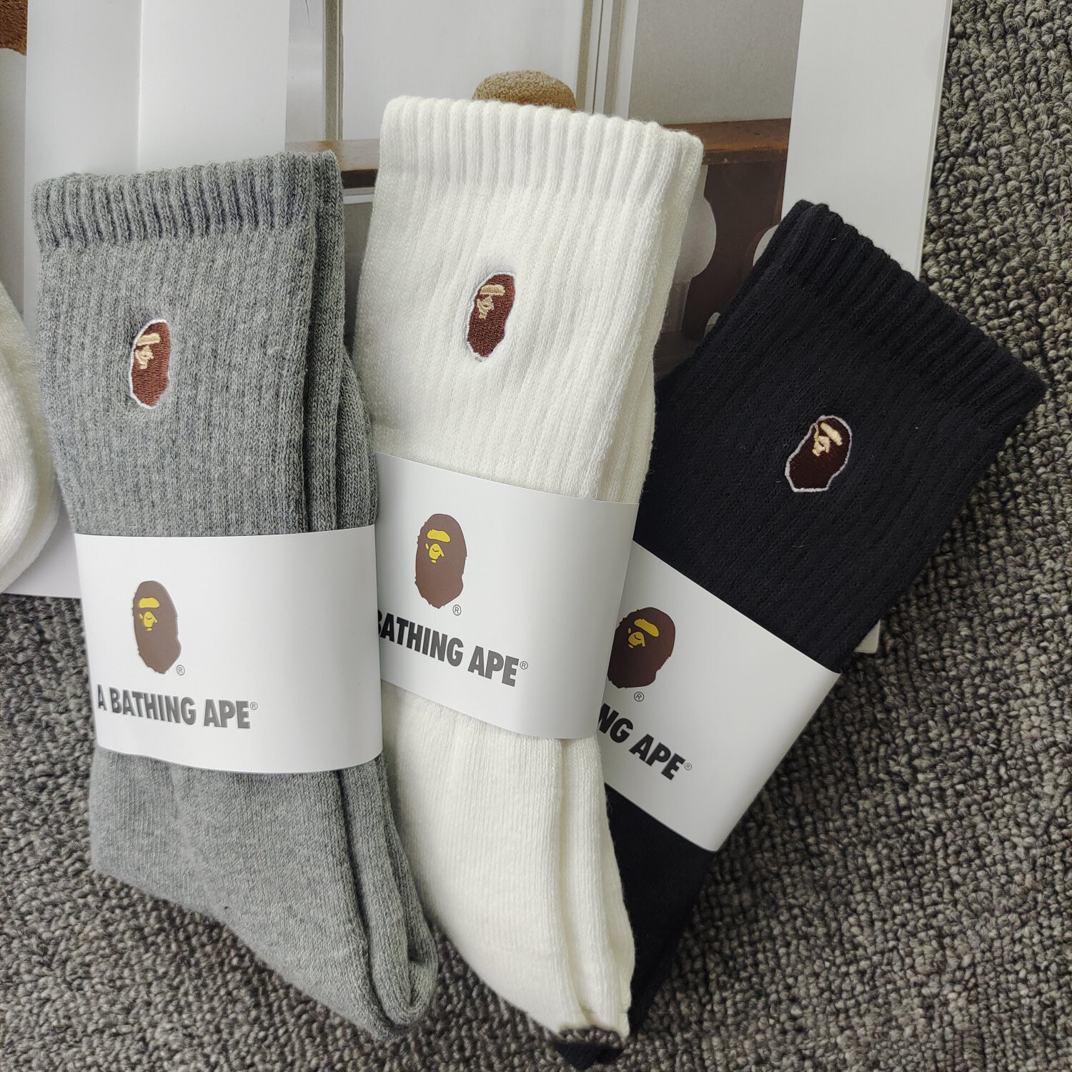 BAPE A Bathing Ape Head Embroidered Crew Socks – 3pcs