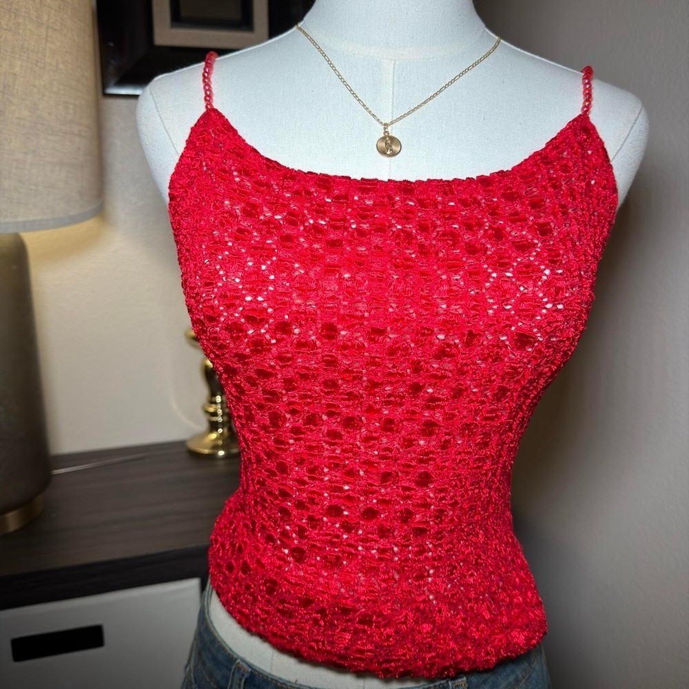 Euro Y2K Red Crochet Knit Cami Top Stunning