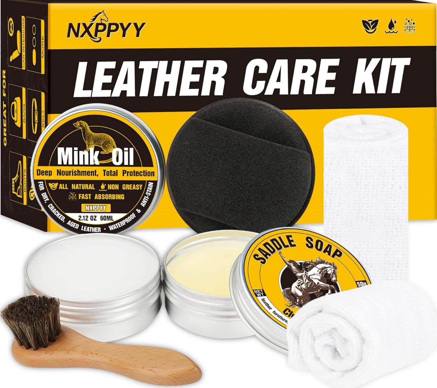 6-in-1 Leather Boot Care Kit – Mink Oil & Saddle Soap Cleaner for Shoes & Bags