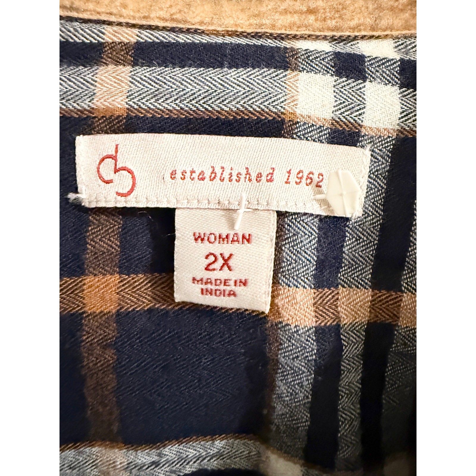 Est 1962 Plaid Button Up Classic Fall LS Top Blouse 2X Black Gold