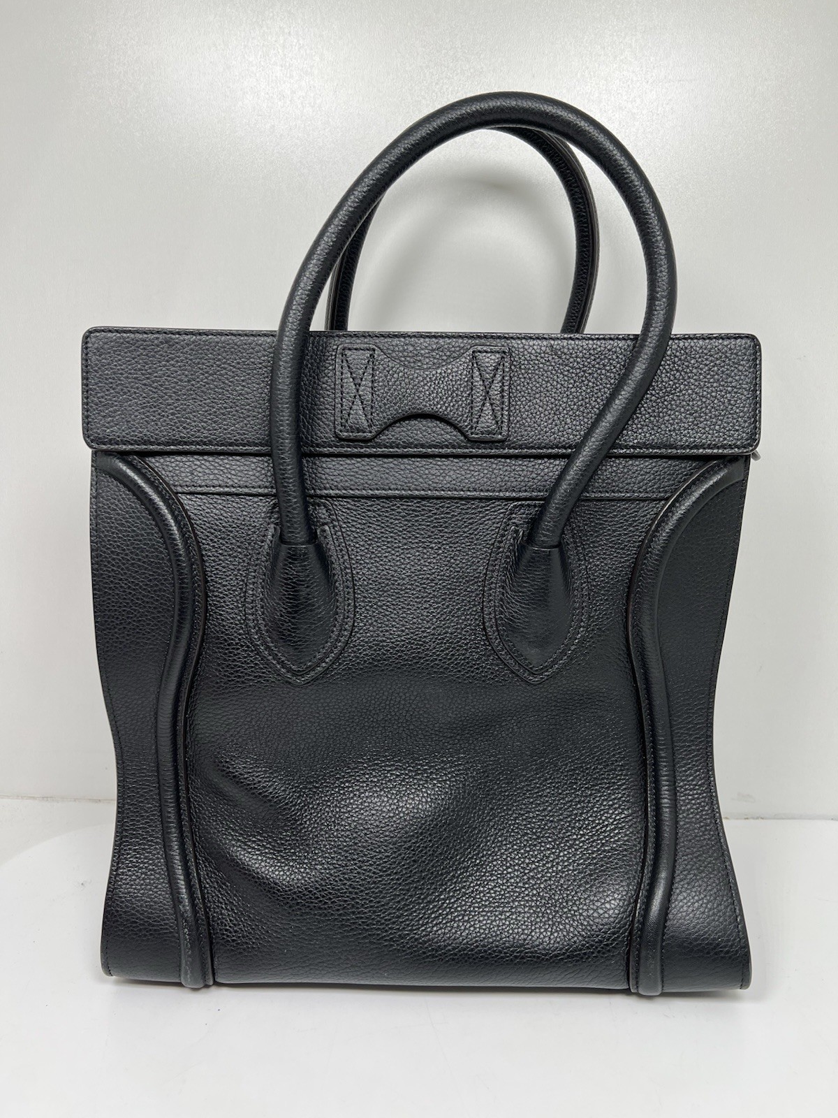 Authentic Celine Nano Luggage Tote in Black Leather with Gold Hardware