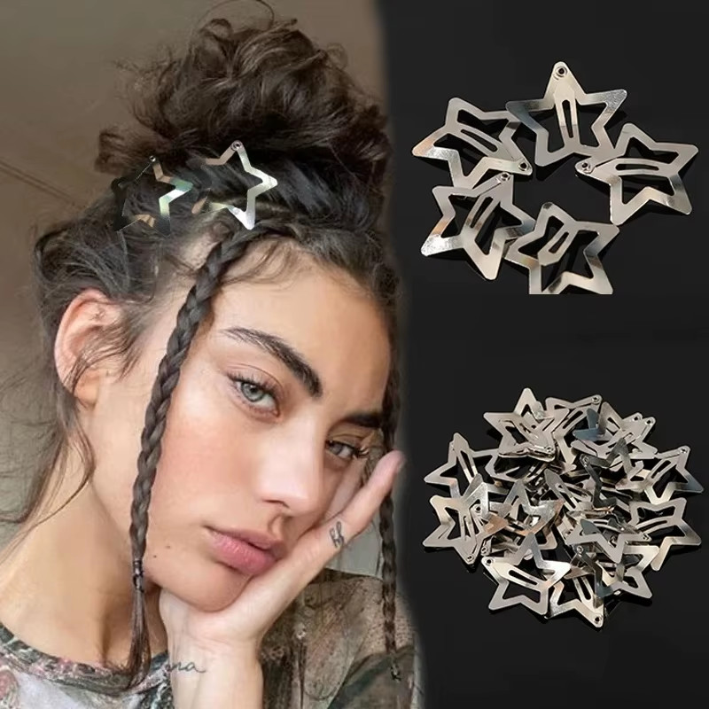 2-100Pcs Star Hair Clips for Girls Filigree Star Metal Snap Clip Hairpins Barret