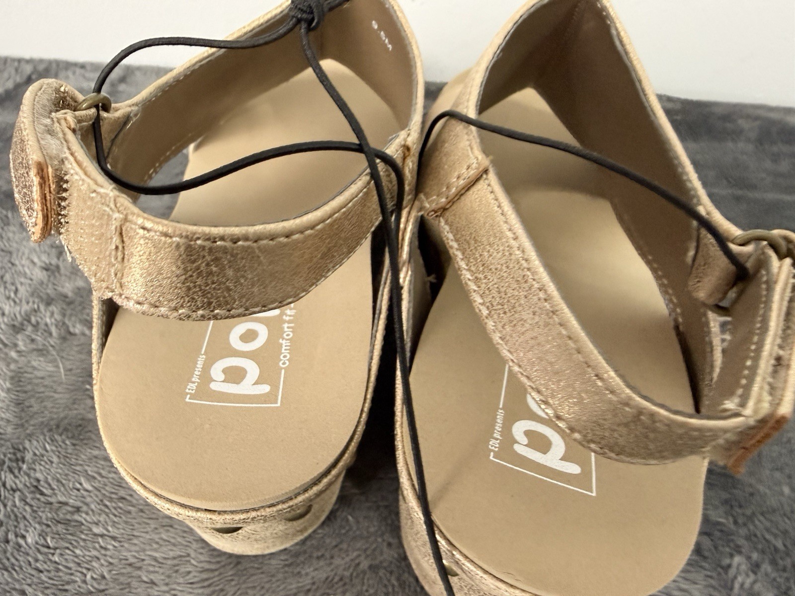 POP 9.5 M Metallic Gold Comfort Fit Wedge Sandals Slingback Shoes Women