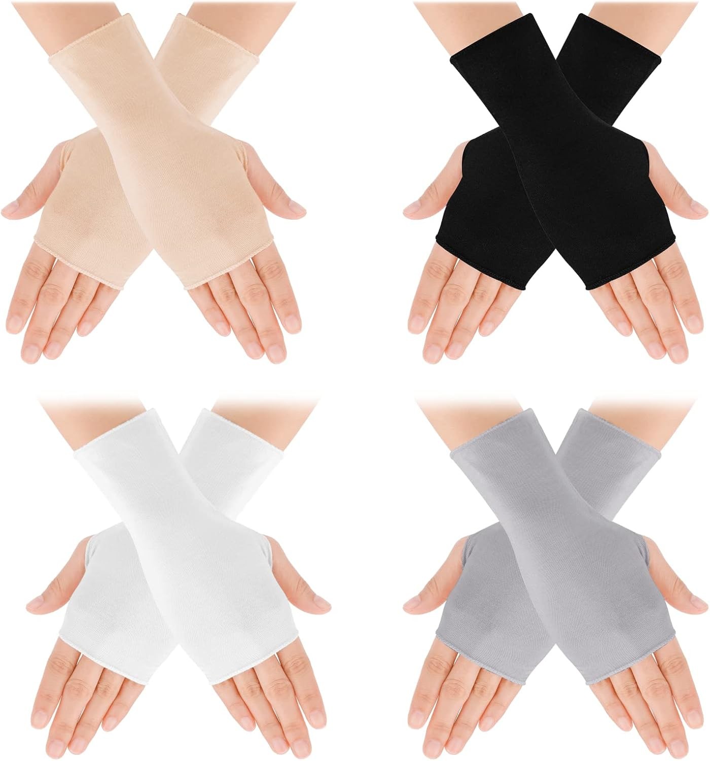 4 Pairs Sunblock Fingerless Gloves for Women UV Protection Wrist Length Gloves L