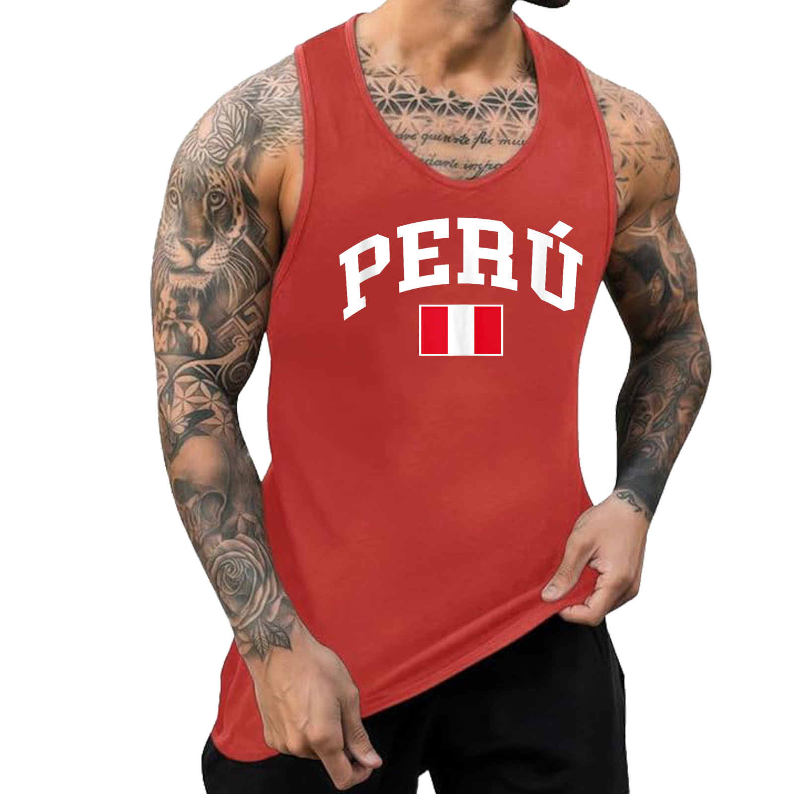 Peru Peruvian Flag Graphic Tank Top Custom Text on Back Personalized