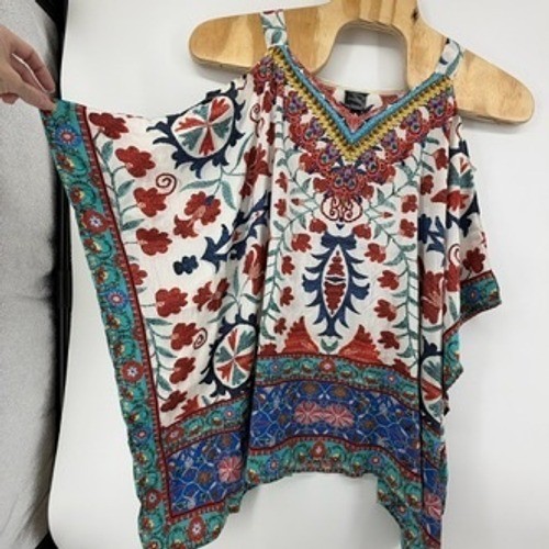 Sakkas Womens Cold Shoulder Poncho Top Boho Embellished Floral One Size 17030