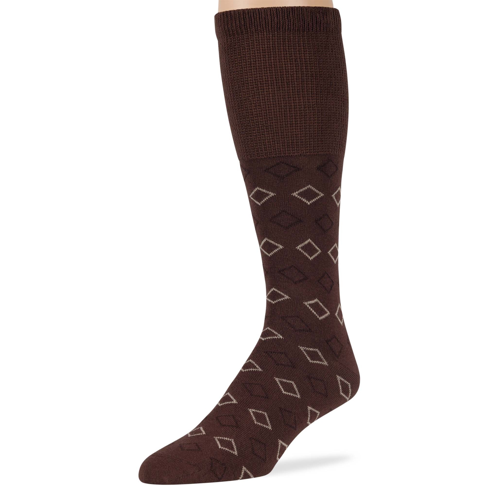 Men Diabetic Wide Cotton Mid-Calf Soft Socks 5 Pack-Large-Stripe Dot Brown Beige