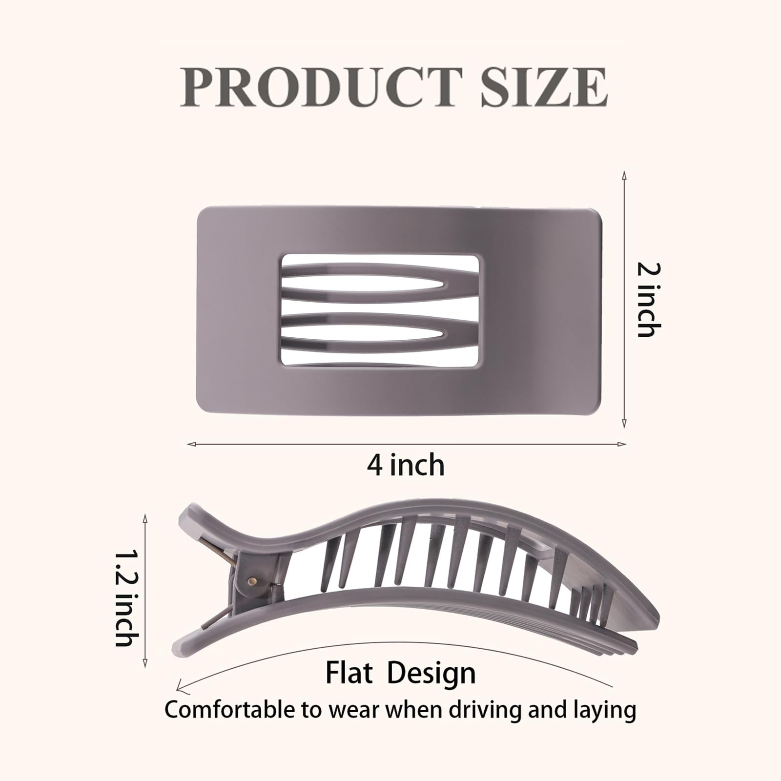 4 Pack Flat Hair Clips for Women, Large 1 Count (Pack of 4), Matte Grey