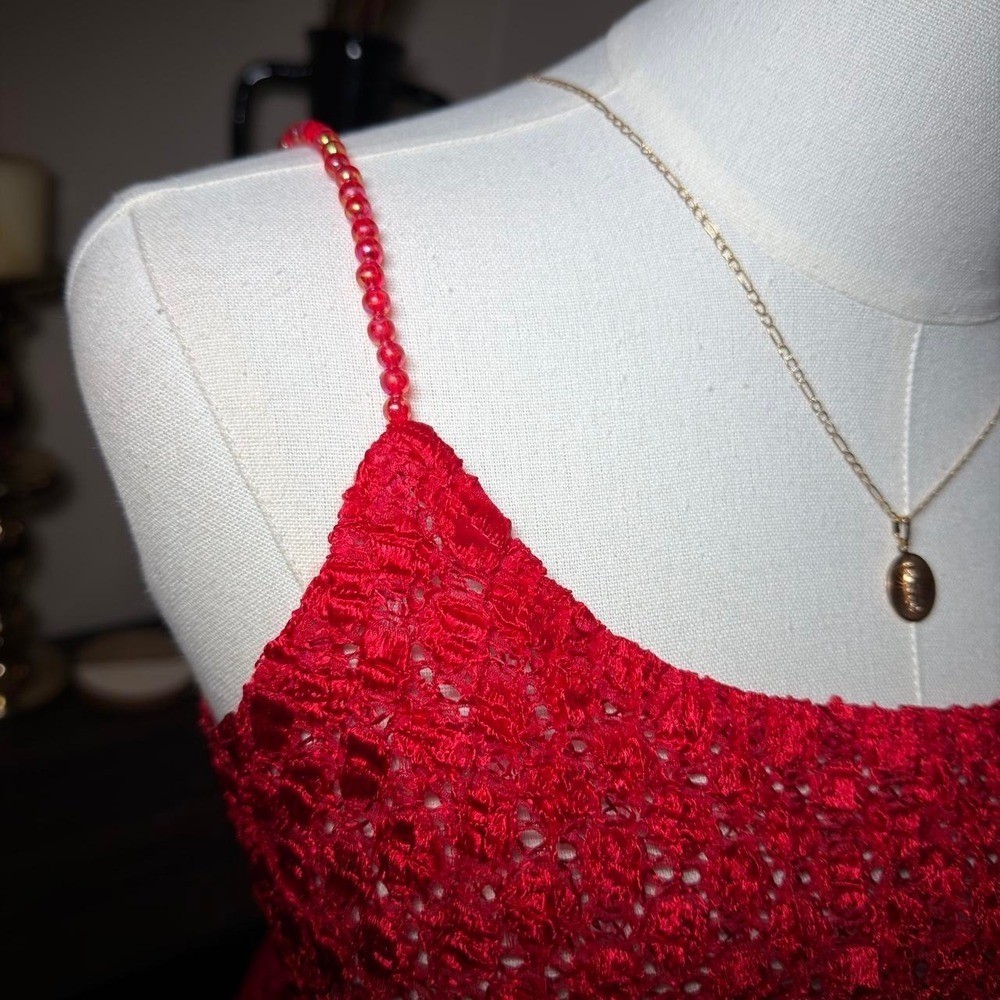 Euro Y2K Red Crochet Knit Cami Top Stunning
