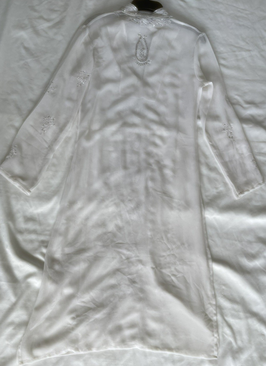 Tokyo Denim Beaded Embroidered Sheer White Floral Silver Sequin Dress M Size