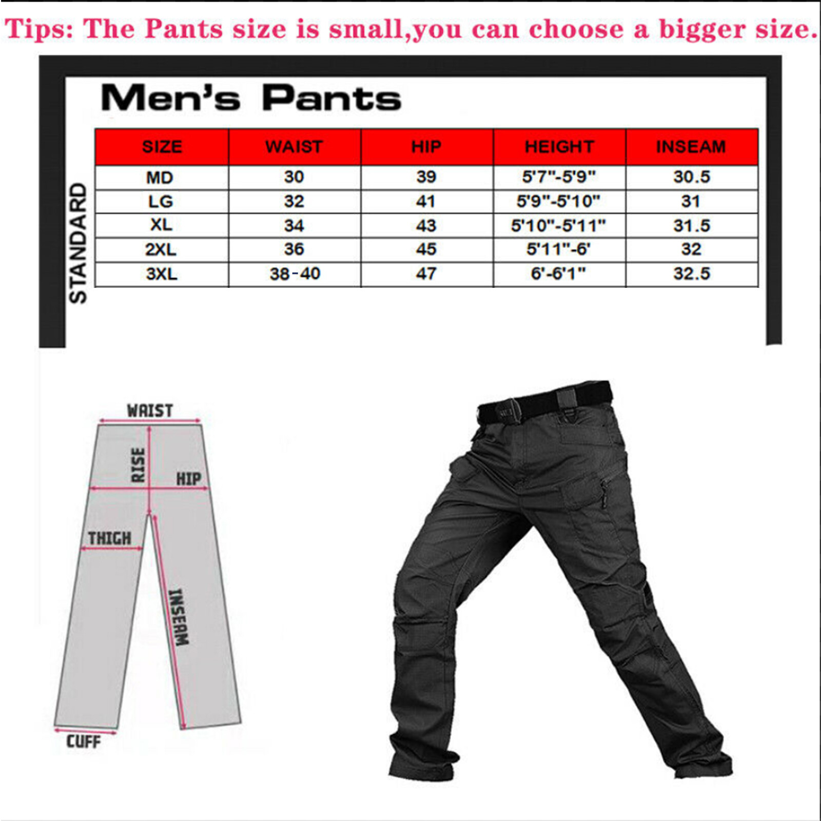 Tactical Mens Pants Work Cargo Combat Hiking Outdoor Waterproof Trousers Pants
