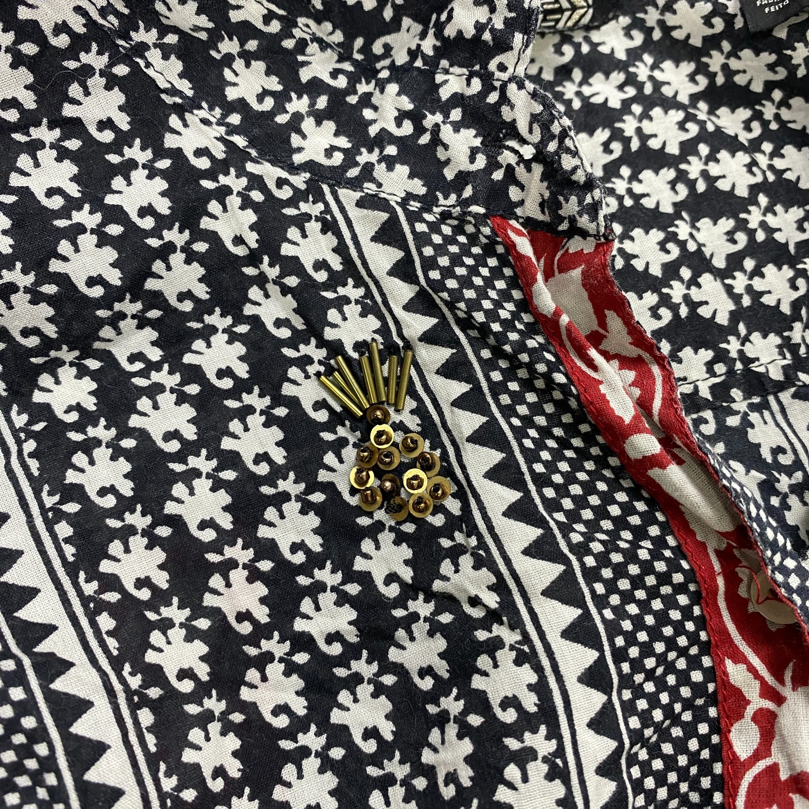 Scotch & Soda Printed Cotton Shirt Embellished Long Sleeve Button Up Size M (2)