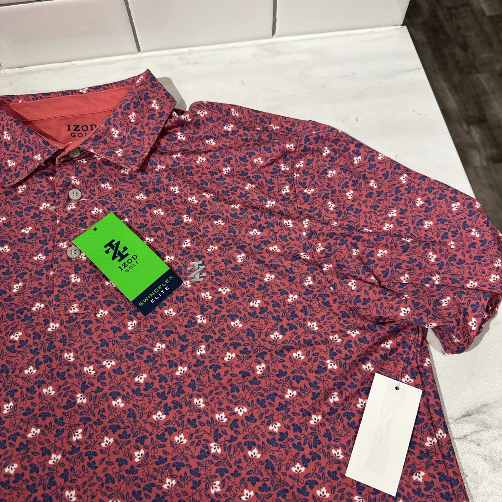IZOD Golf Swingflex Elite Performance Golf Polo Shirt Golf Print Men M UPF 50
