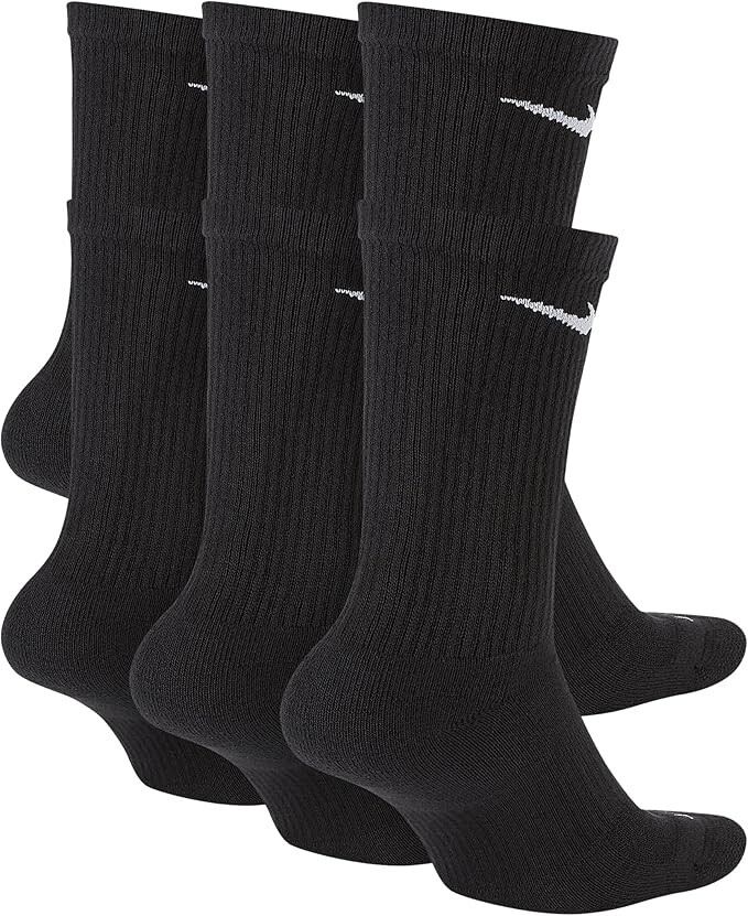 Nike Everyday Plus Cushion Drifit UNISEX Crew Socks, Size LARGE – Black – 6 Pair
