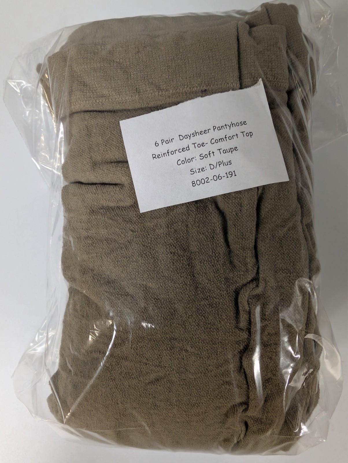 6 Pr Slightly Imperfect PH Comfort Top With Full Toe, Size D, Color Soft Taupe