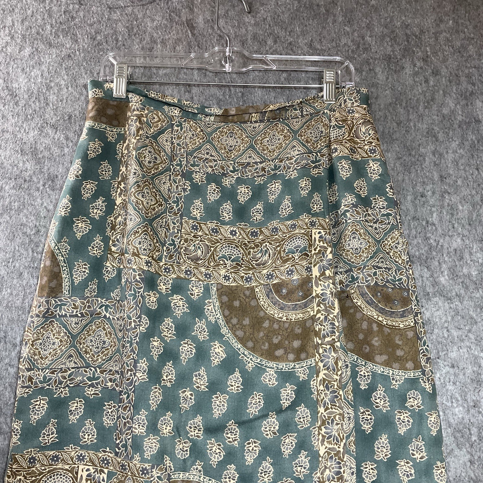 Talbots Skirt Womens Medium Green Geometric Wool Blend Maxi Capsule Cottage