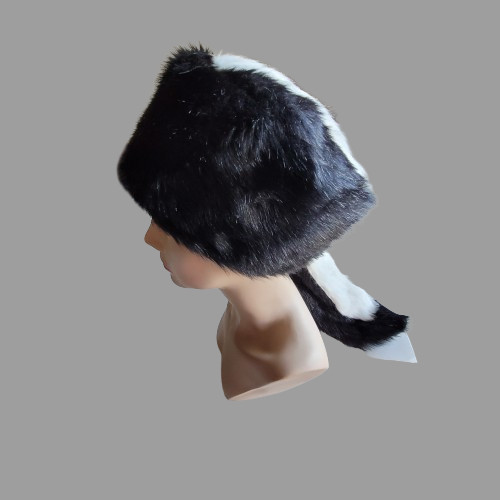 Skunk Hat Faux Fur & Tail Cap Warm Soft S-XL Size Mountain Men Coon Crockett
